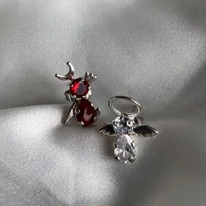 New Genuine 925 Silver Earrings Cubic Zirconia Angel and Devil.